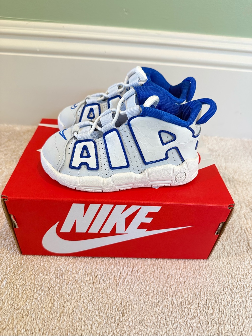 Nike Kids White and Blue Air Lettering Sneakers